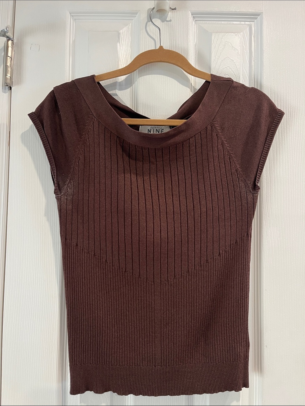 Nine West Chocolate Brown Ribbed Cap-Sleeve Tank Top